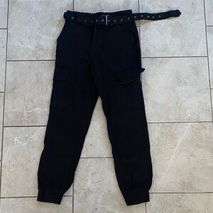 Almost Famous Belted Black Cargo Joggers Silver Detail